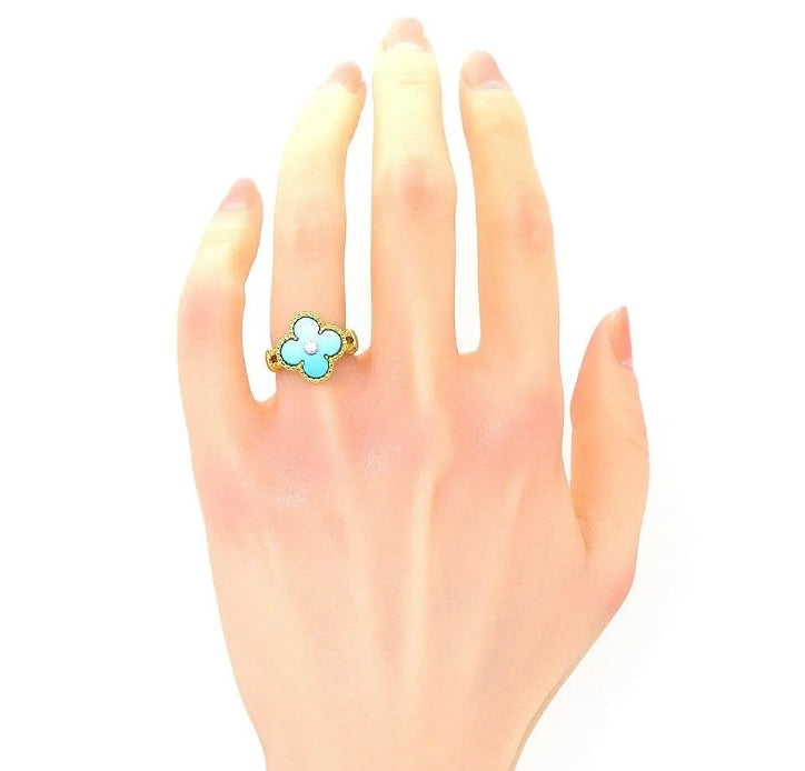 Van Cleef & Arpels Turquoise & Diamond Vintage Alhambra Ring