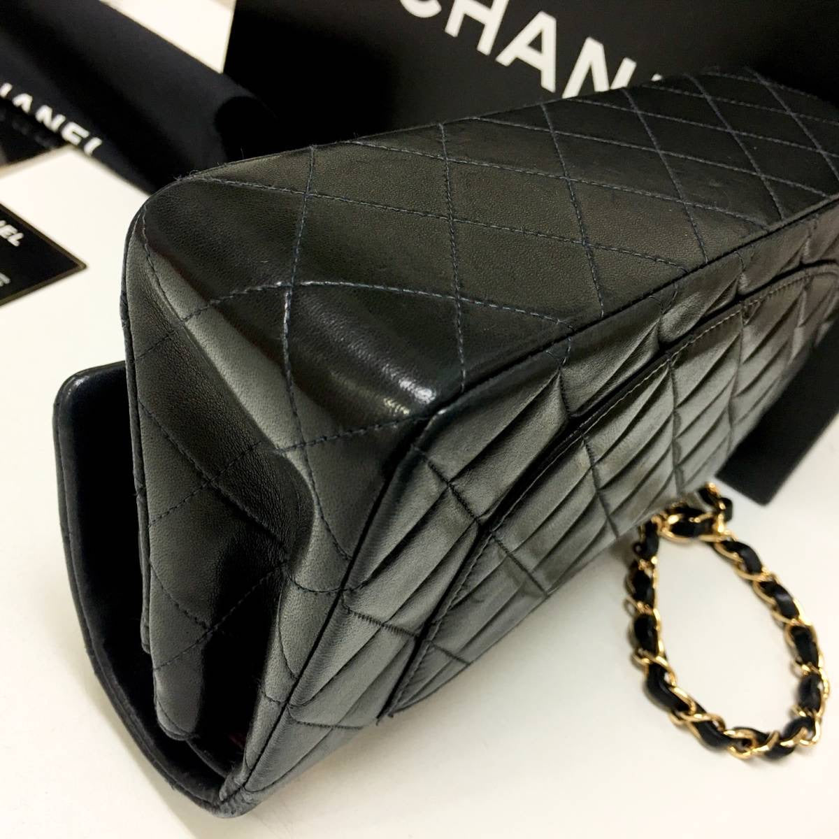 CHANEL Black Lambskin GHW Quilted Double Flap Handbag