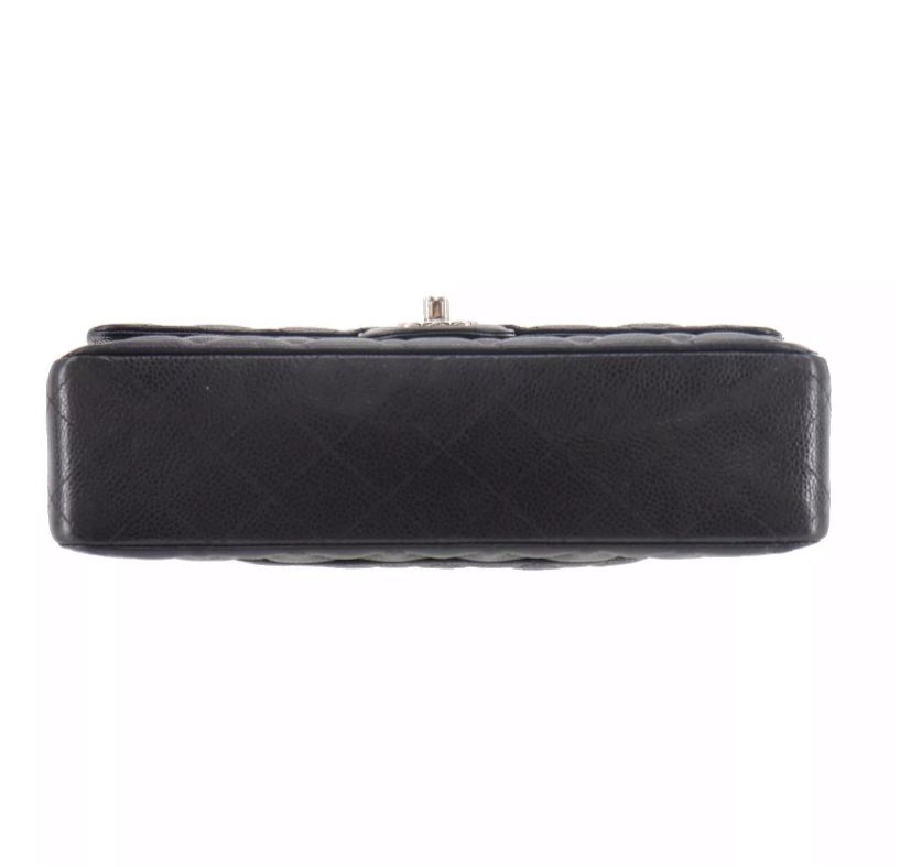 CHANEL Black Caviar Leather Silver Hardware 25 Double Flap Handbag