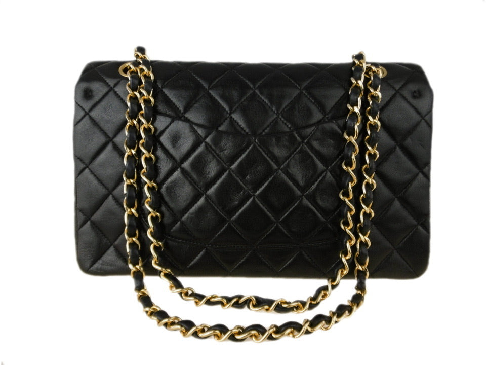 CHANEL Black Lambskin 25 Double Flap Gold Hardware Bag