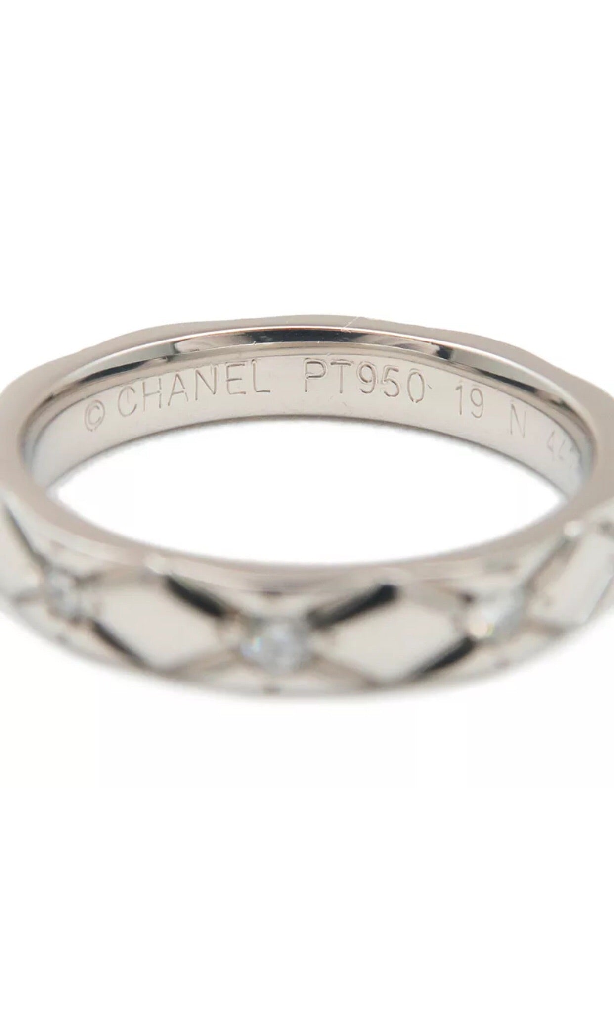 CHANEL PT950 Platinum & Diamonds Matelasse Ring