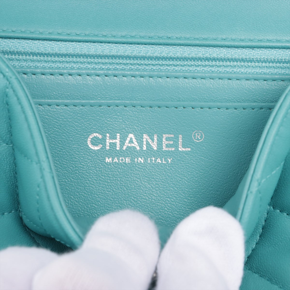CHANEL Teal Blue Quilted Lambskin Leather Mini Bag