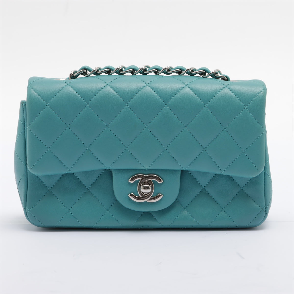 CHANEL Teal Blue Quilted Lambskin Leather Mini Bag