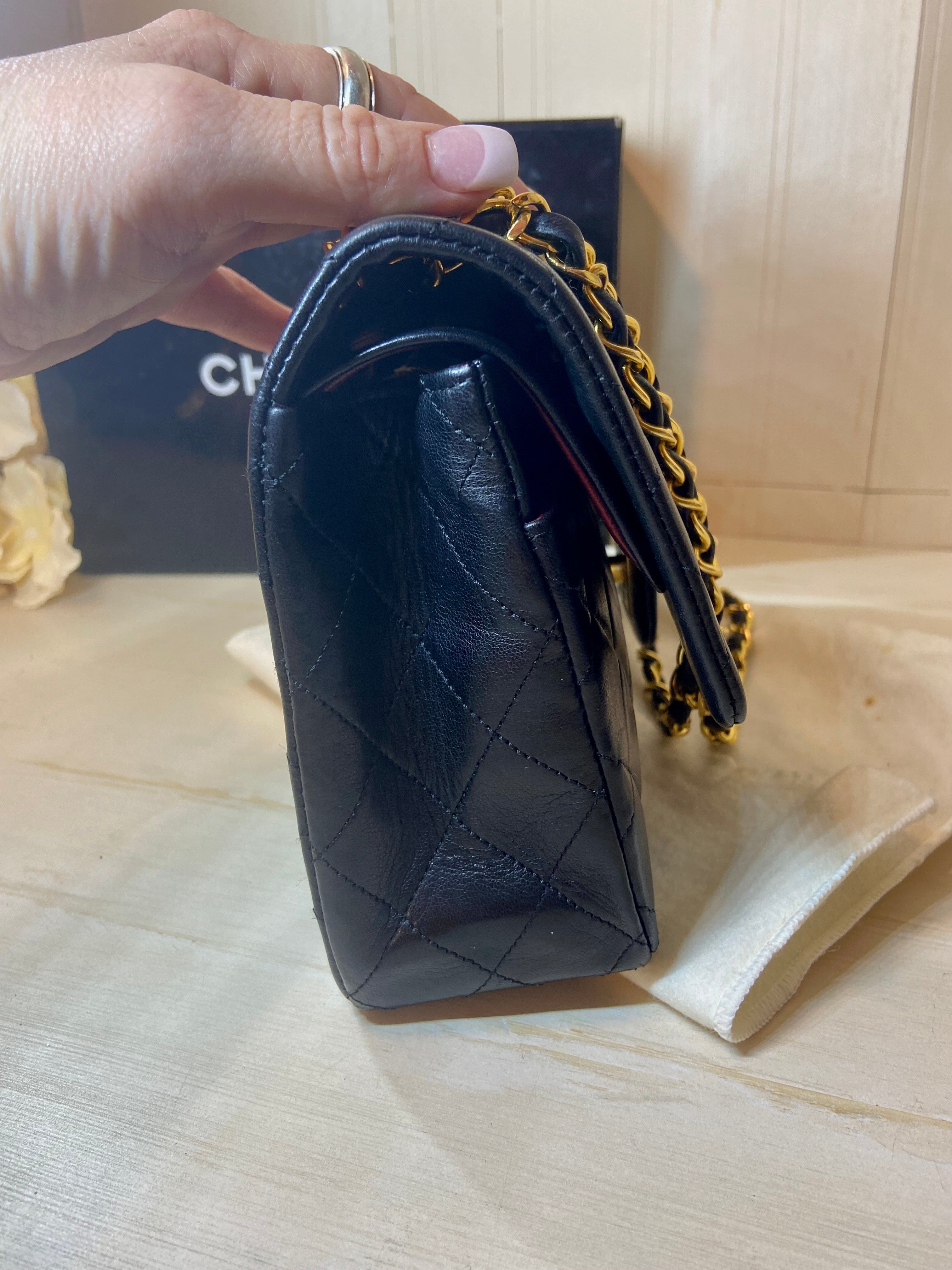 CHANEL Black Lambskin GHW Double Flap Bag