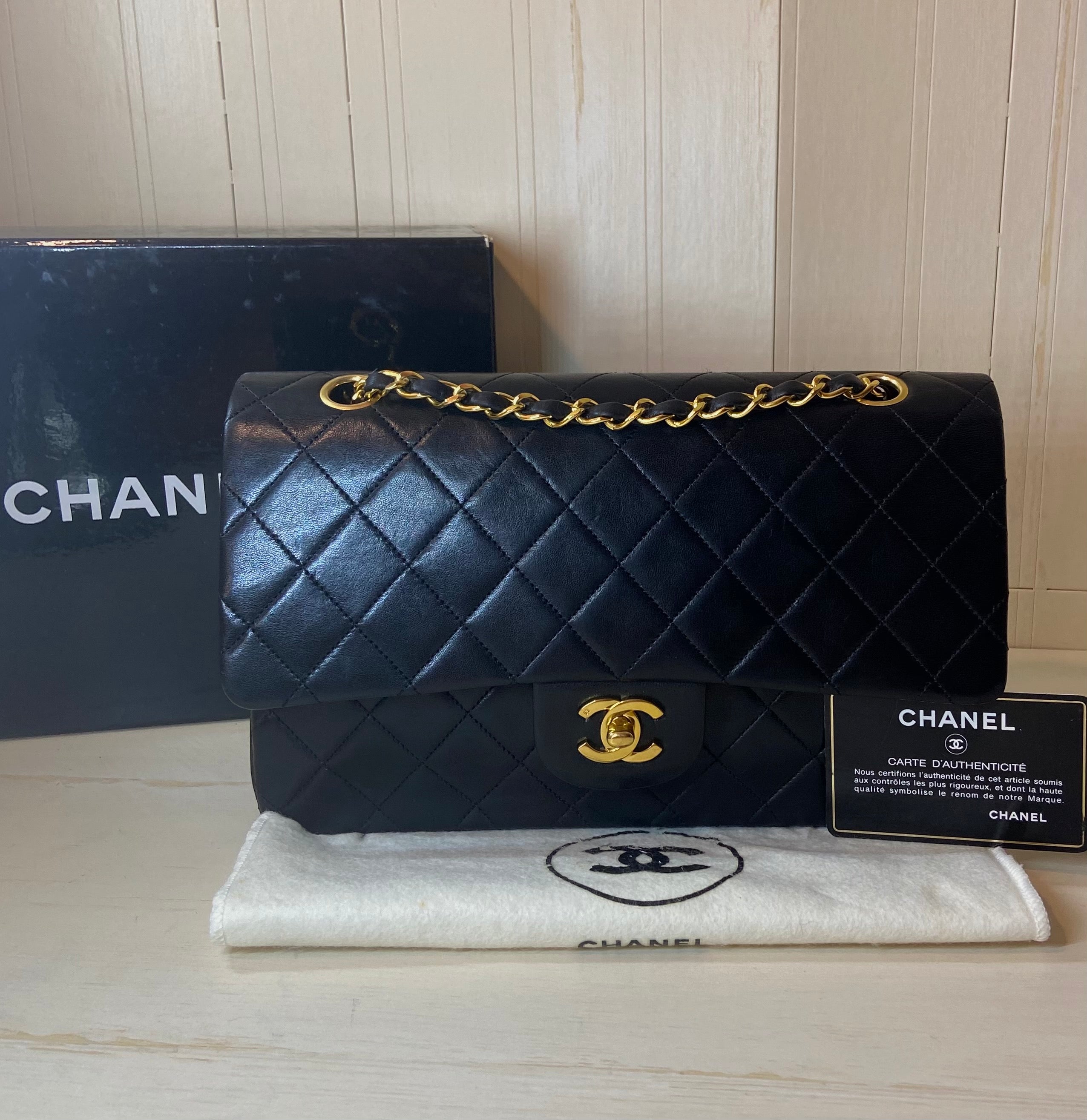 CHANEL Black Lambskin GHW Double Flap Bag