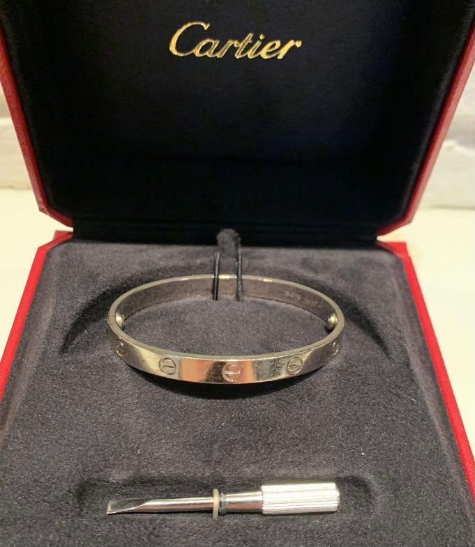 Cartier 18KT White Gold Love Bracelet, New Screw Model + Certificate