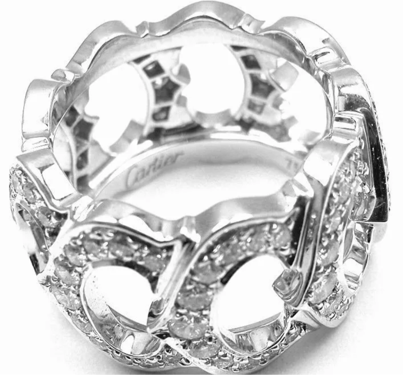 Cartier C de Paved Diamond 18KT White Gold Ring US 7