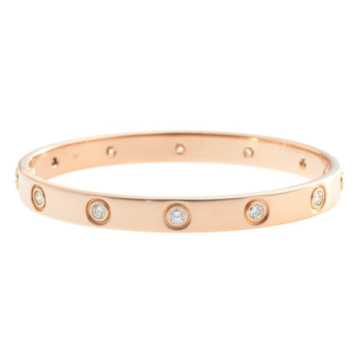 Cartier 10P Full Diamond 18KT Rose Gold Love Bracelet Size 16