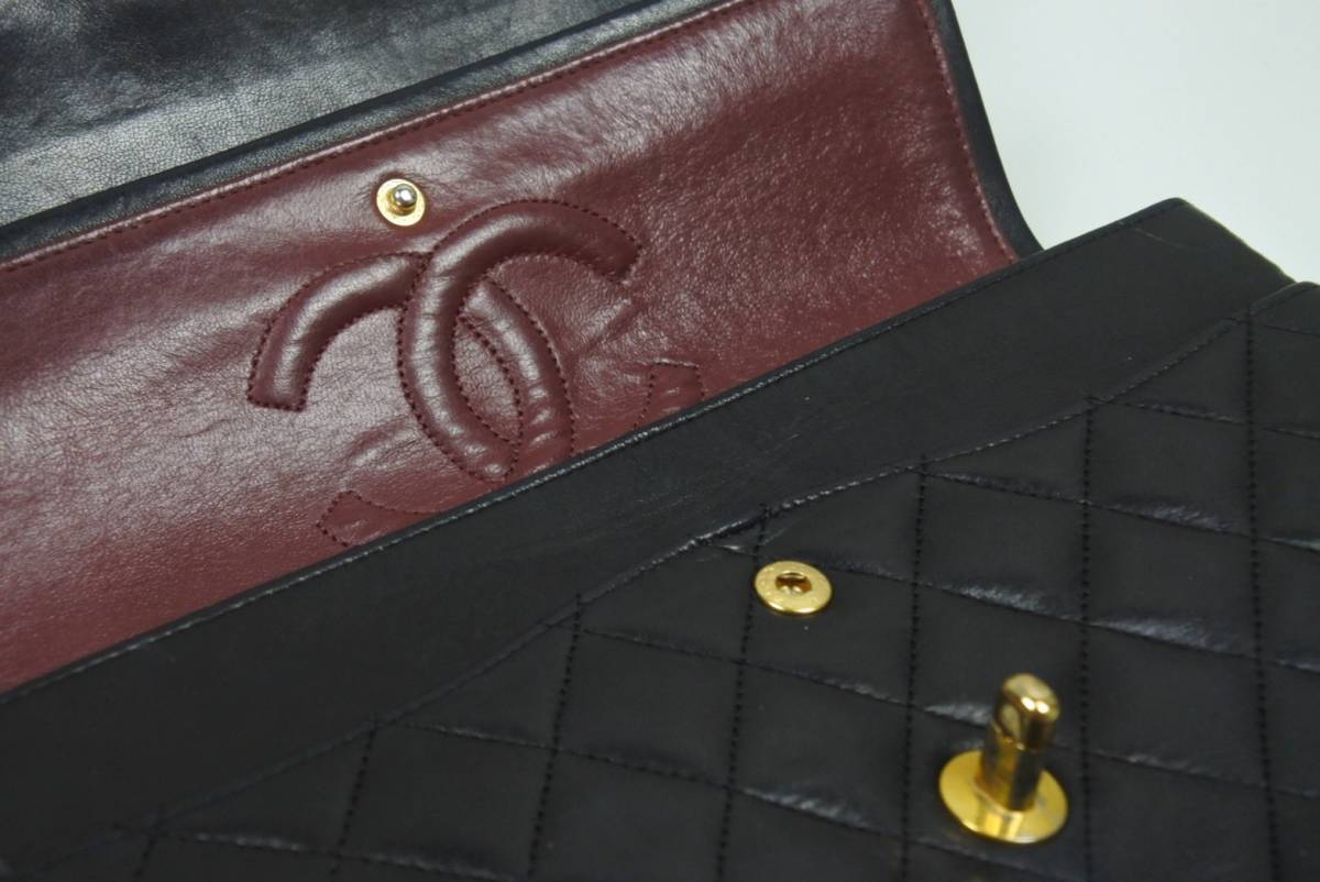 CHANEL Black Lambskin 25 Double Flap Handbag