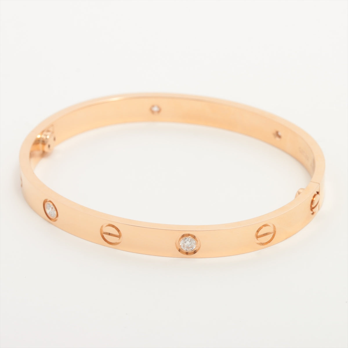 Cartier 4 Diamond 18KT Rose Gold Love Bracelet, Size 17, New Screw Model