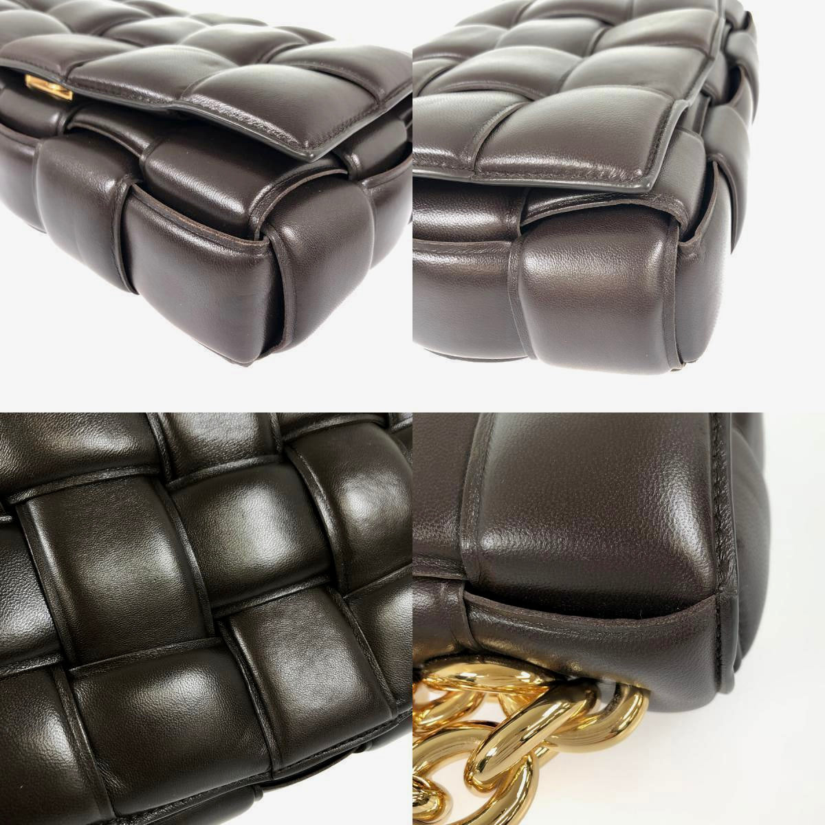 Bottega Veneta Chain Cassette Padded Interacciato Black Leather Gold Hardware Bag