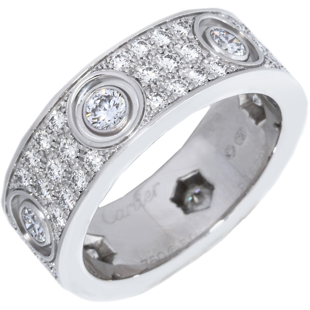 Cartier Full Diamond Paved 18KT White Gold Love Ring #50/ US 5