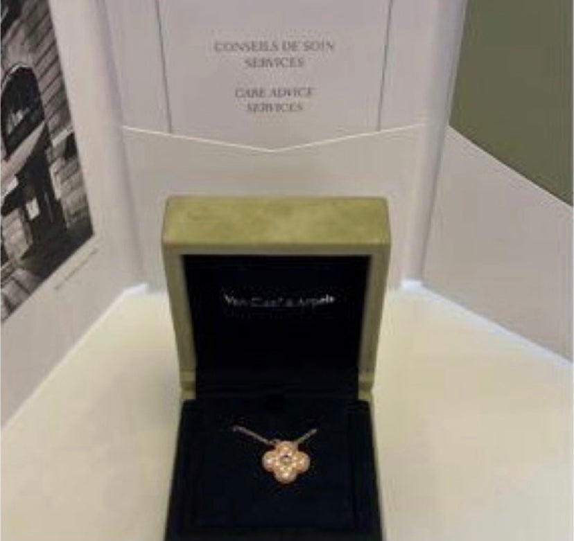 Van Cleef & Arpels Diamond-Paved Rose Gold Vintage Alhambra Necklace