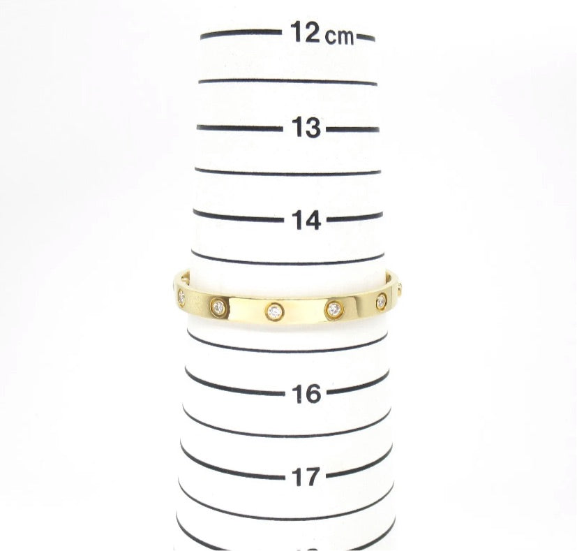 Cartier 10 Diamond 18KT Yellow Gold Love Bracelet Size 16, w/ Certificate