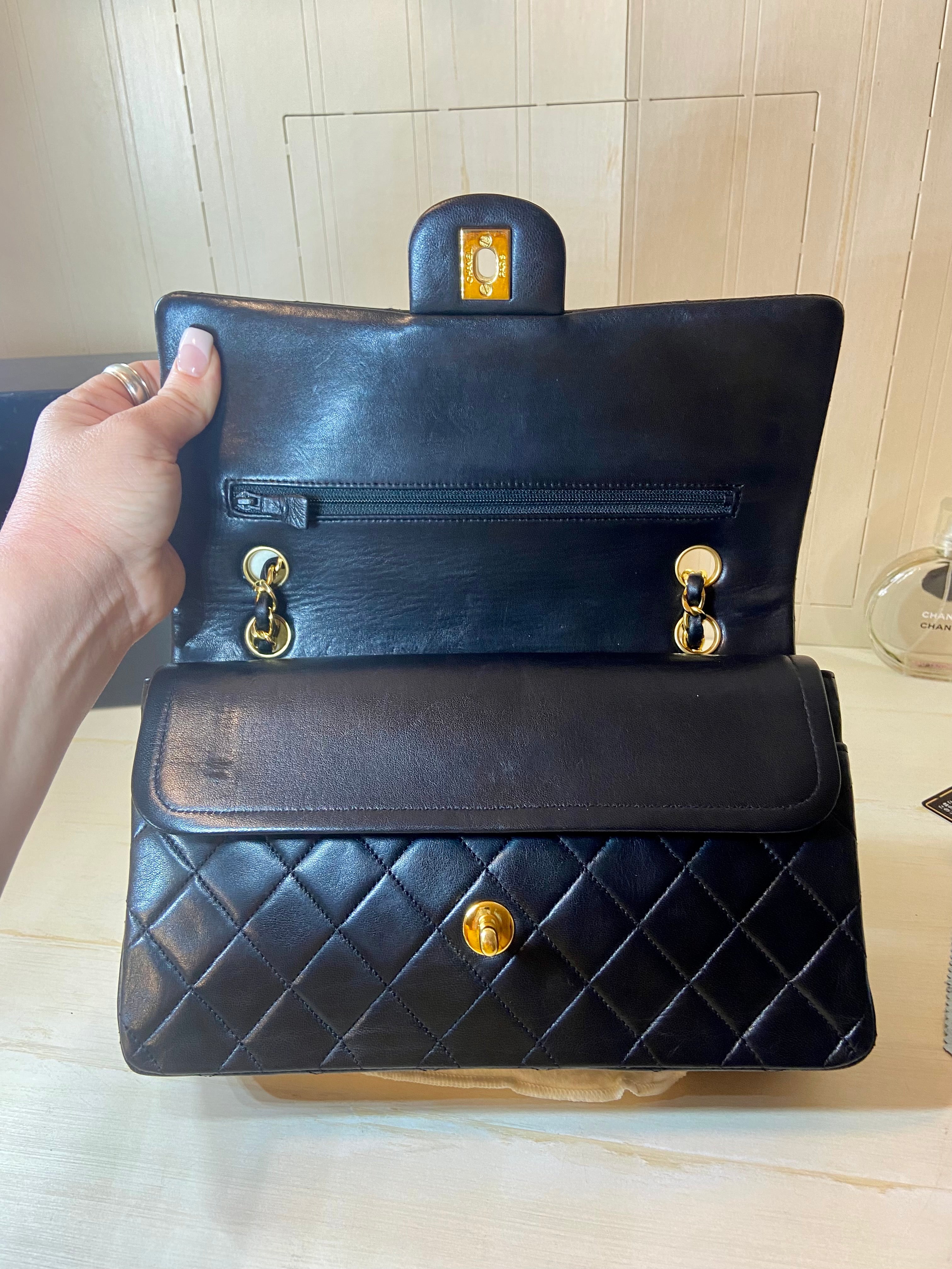 CHANEL Black Lambskin GHW Double Flap Bag