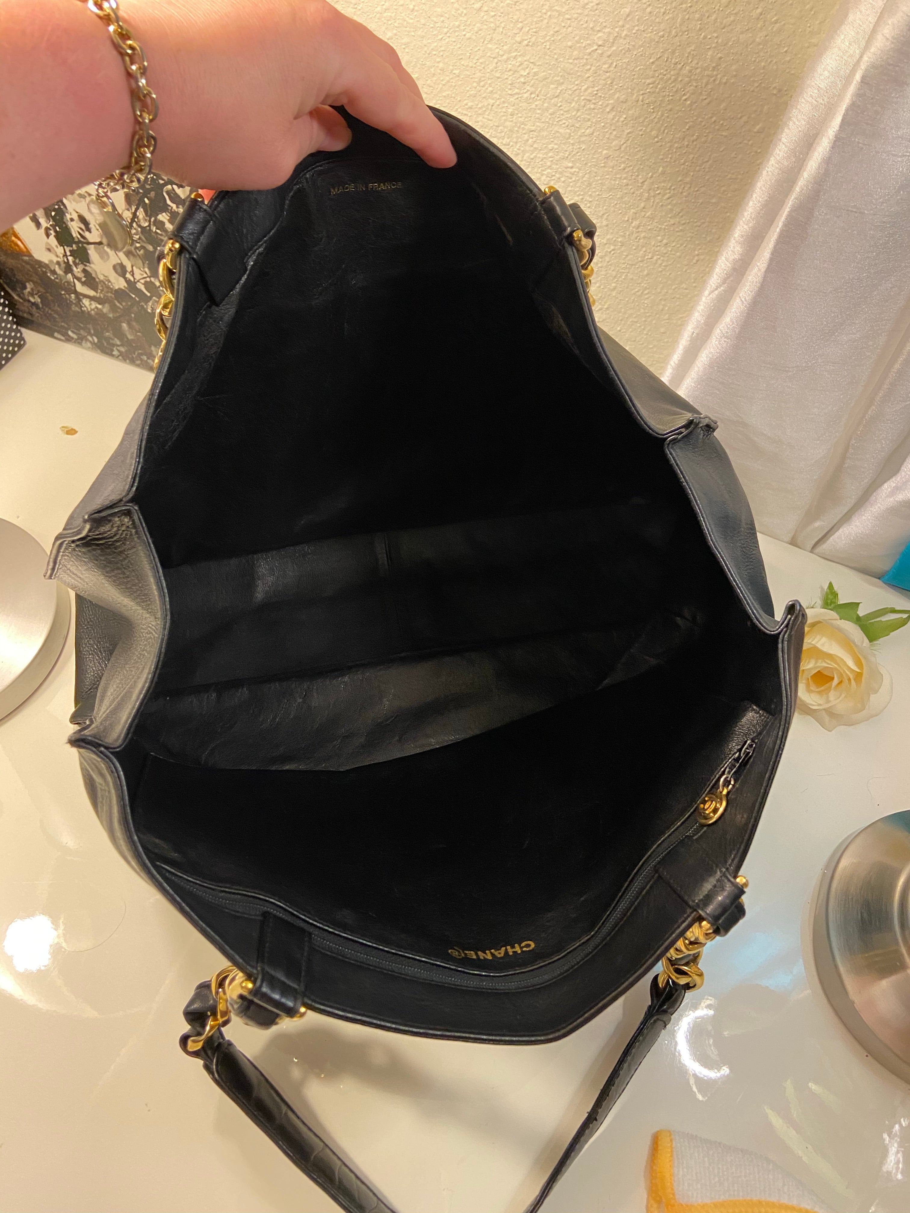 CHANEL XL Gold Hardware GST Tote Black Lambskin Bag