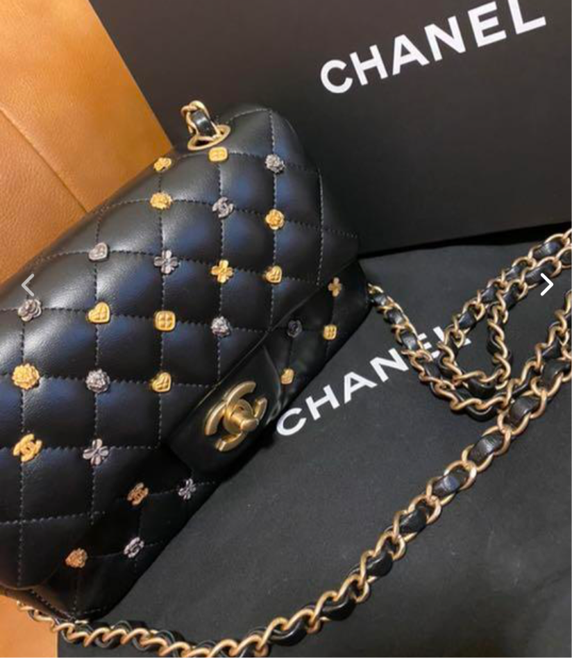 CHANEL Black Lambskin Lucky Charm Embellished Classic Flap Bag