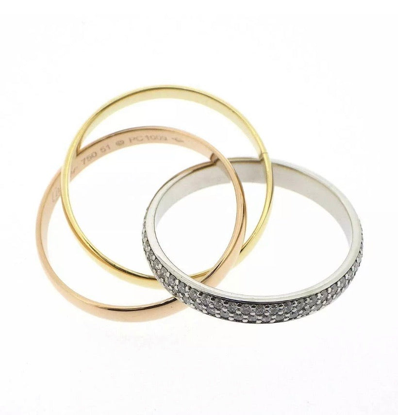 Cartier Trinity Diamond Paved 18KT Gold Ring Sz 6