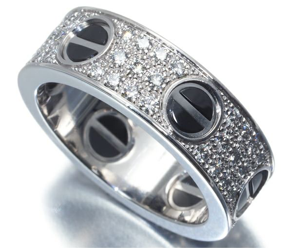 Cartier Diamond Paved Black Ceramic Love Ring #52/ US 6