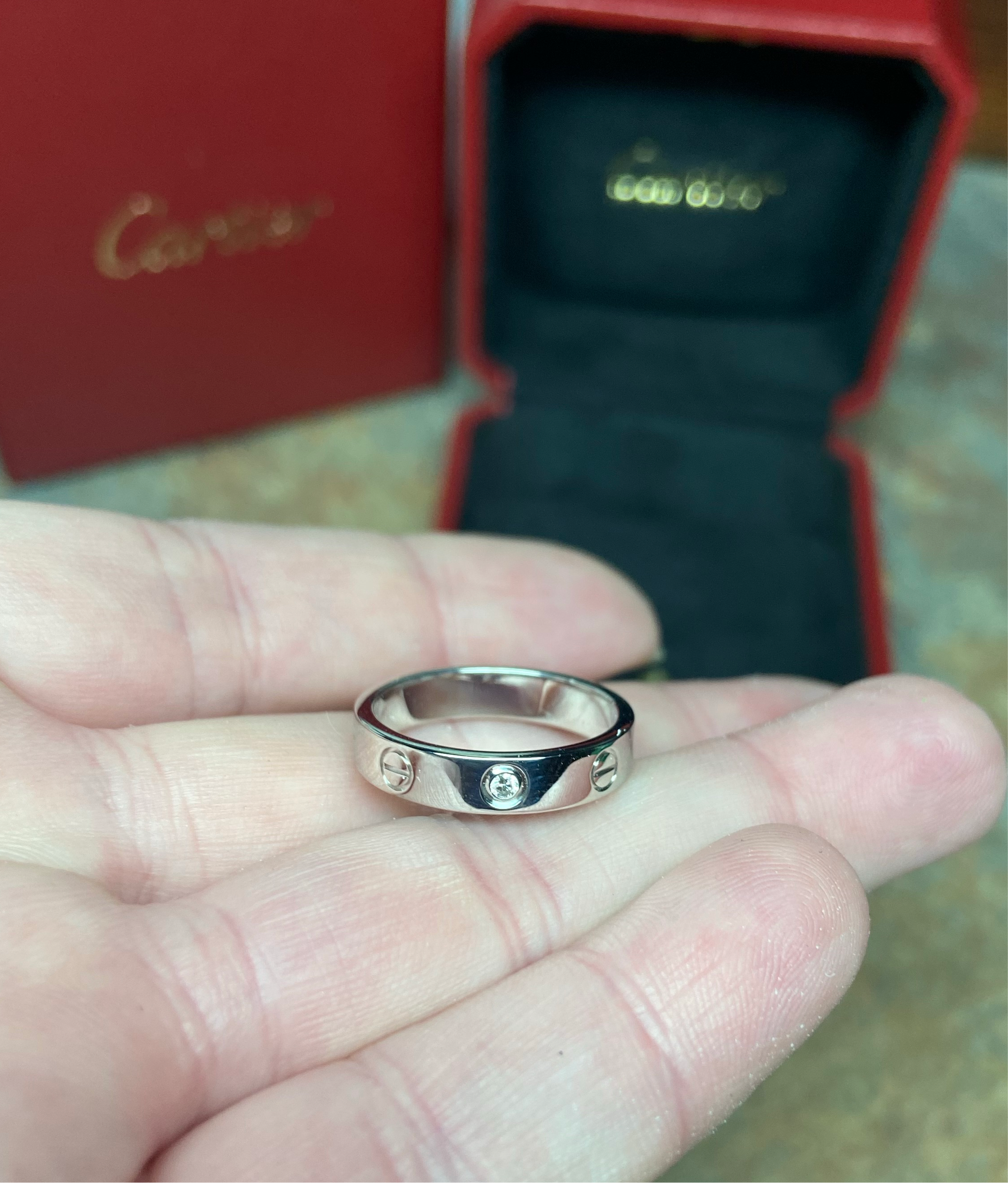 Cartier 1P Diamond 18KT White Gold Wedding/Mini Love Ring #52/ US 6
