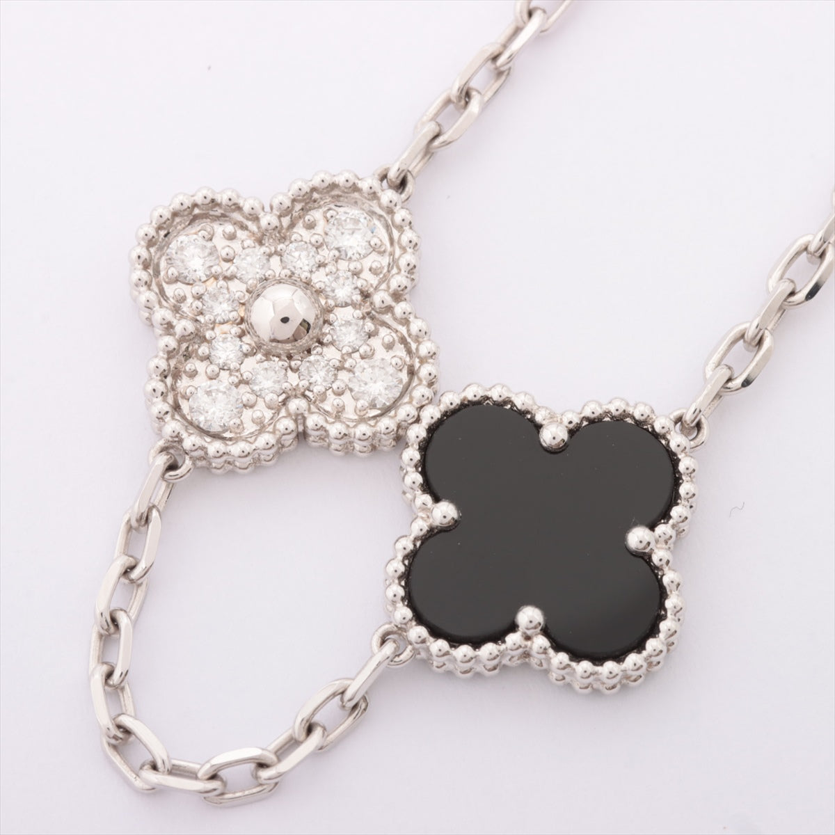 Van Cleef & Arpels Diamond & Onyx Vintage Alhambra 20 Motif 18KT White Gold Necklace