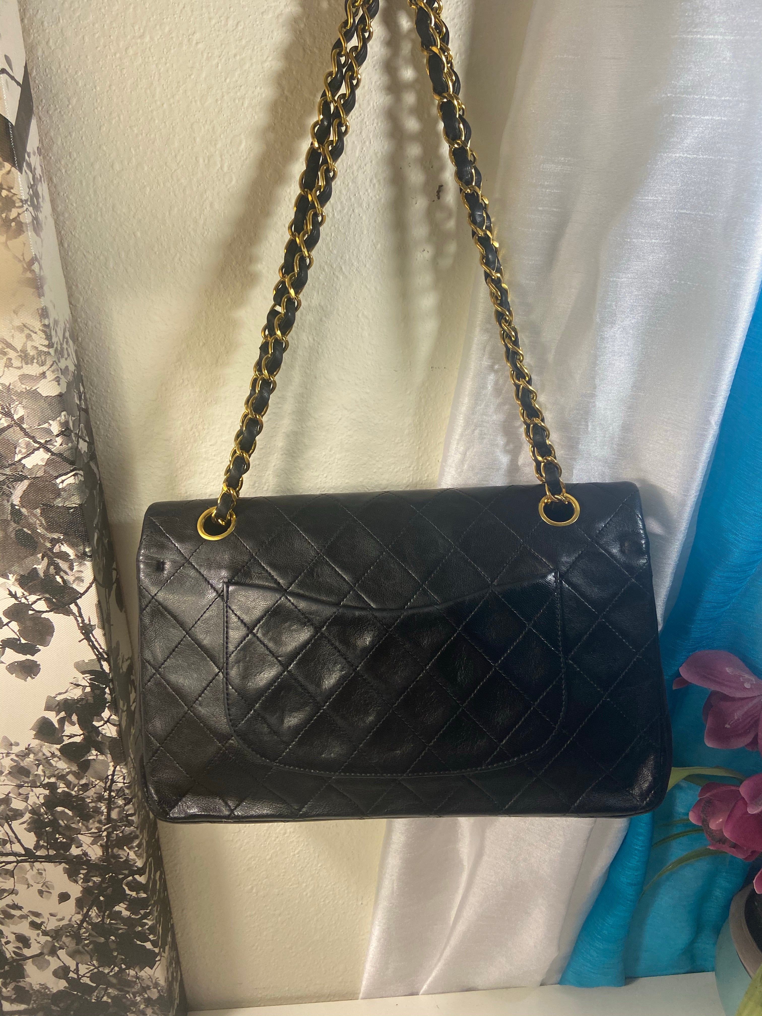 CHANEL Black Lambskin Double Flap 25 GHW Shoulder Handbag