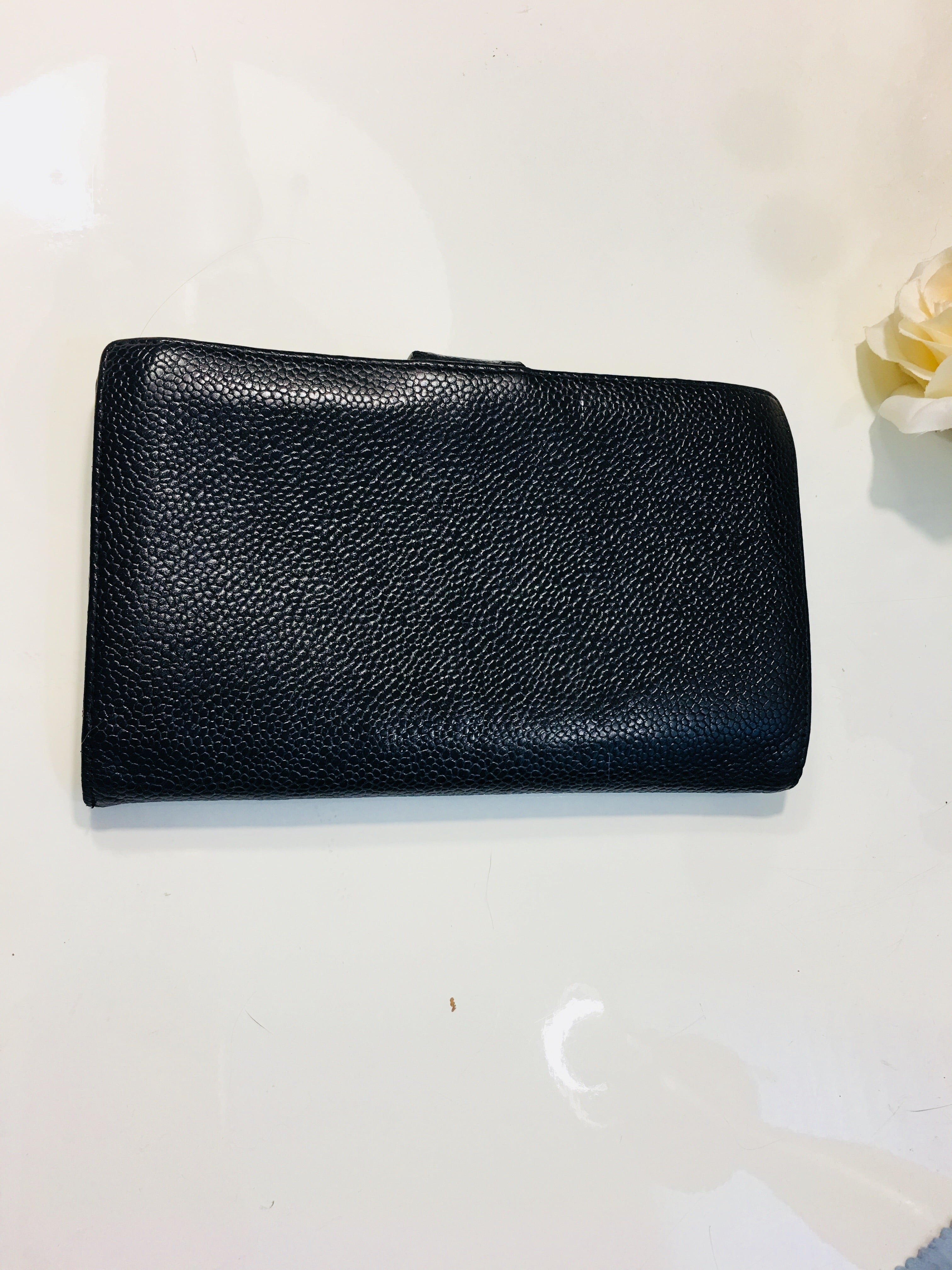 CHANEL French Black Caviar Leather CC Wallet Purse