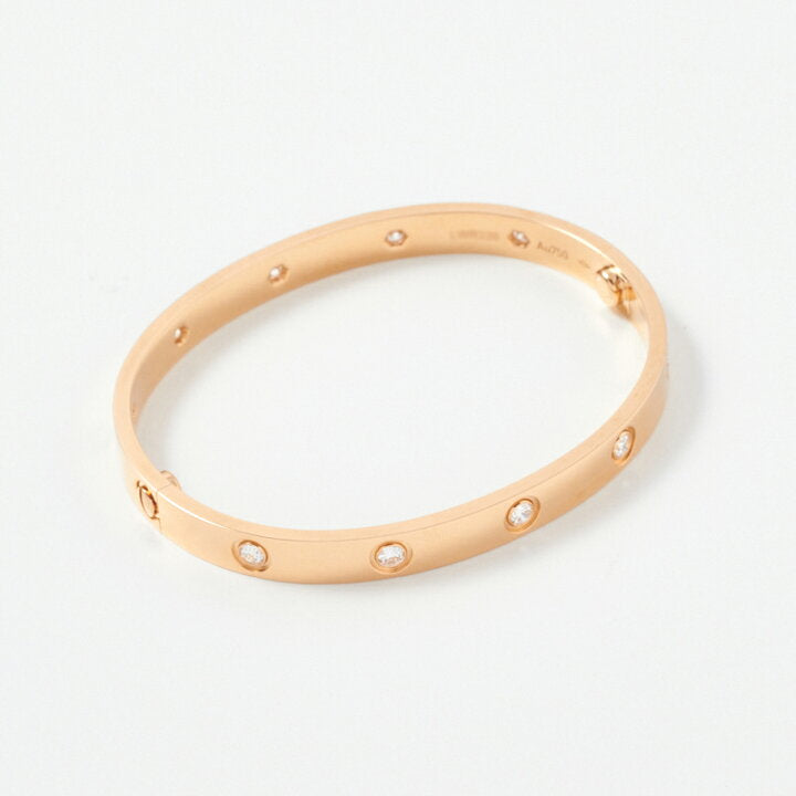 Cartier 10 Full Diamond 18KT Rose Gold Love Bracelet, Size 17