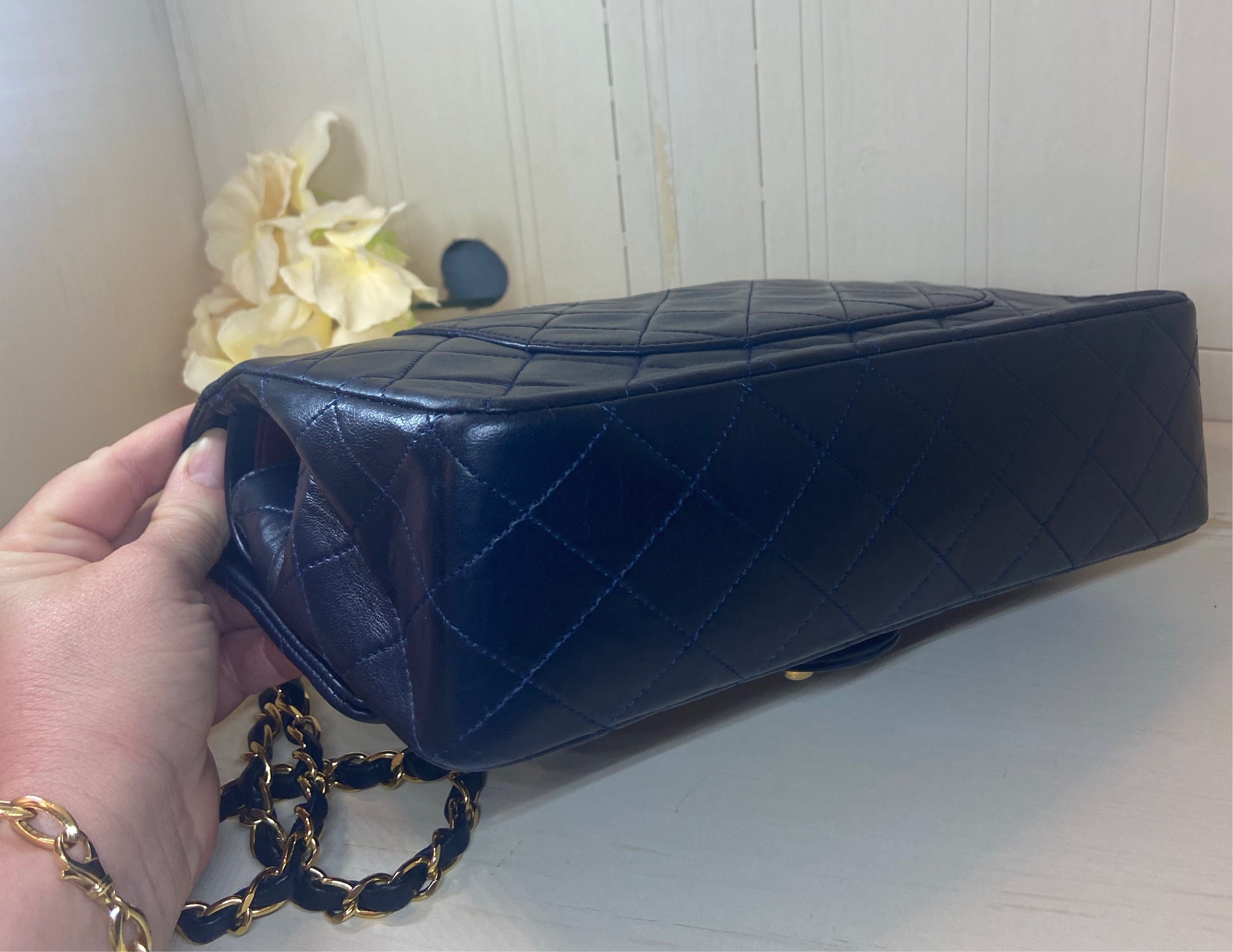 CHANEL Double Flap Quilted Lambskin Leather Gold Hardware Bag