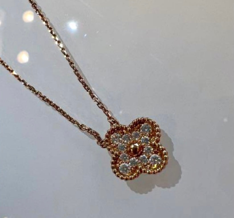 Van Cleef & Arpels Diamond-Paved Rose Gold Vintage Alhambra Necklace