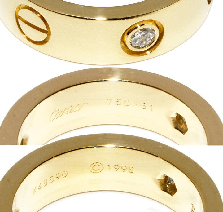 Cartier 3P Half Diamond 18KT Yellow Gold Love Ring Size 5.5