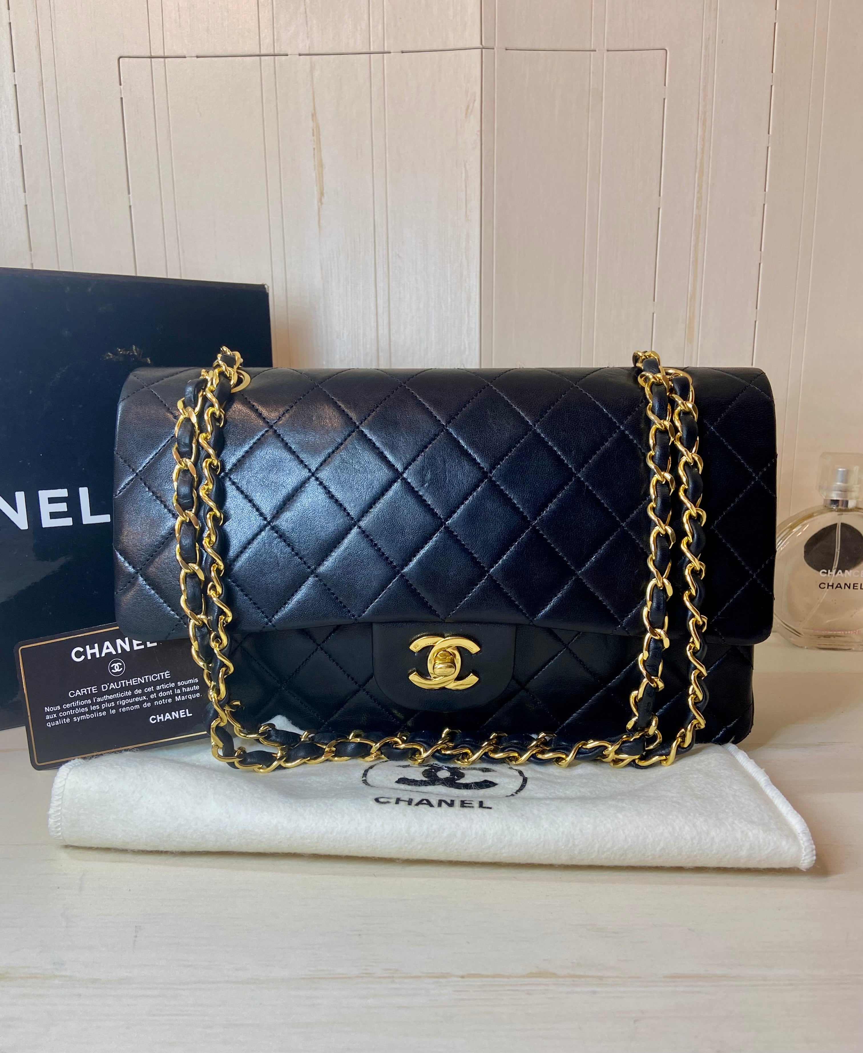 CHANEL Black Lambskin GHW Double Flap Bag