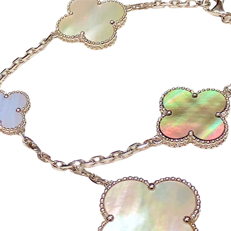 Van Cleef & Arpels Magic Alhambra Chalcedony Mother of Pearl 5-Motif 18KT White Gold Bracelet