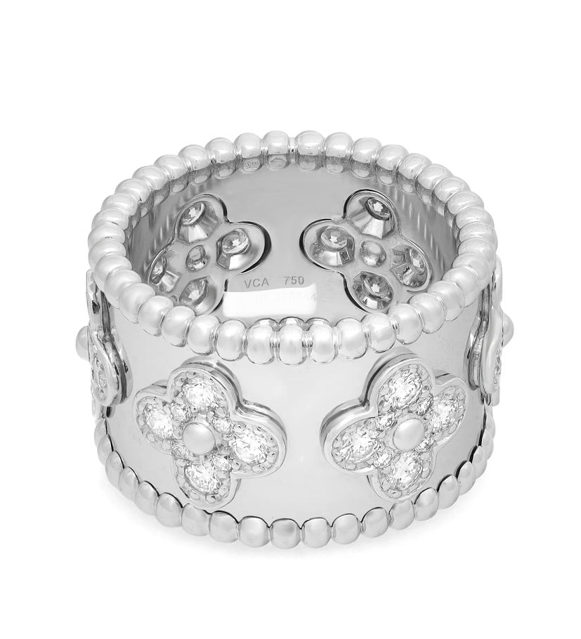 Van Cleef & Arpels Diamond Clover Perlee Ring