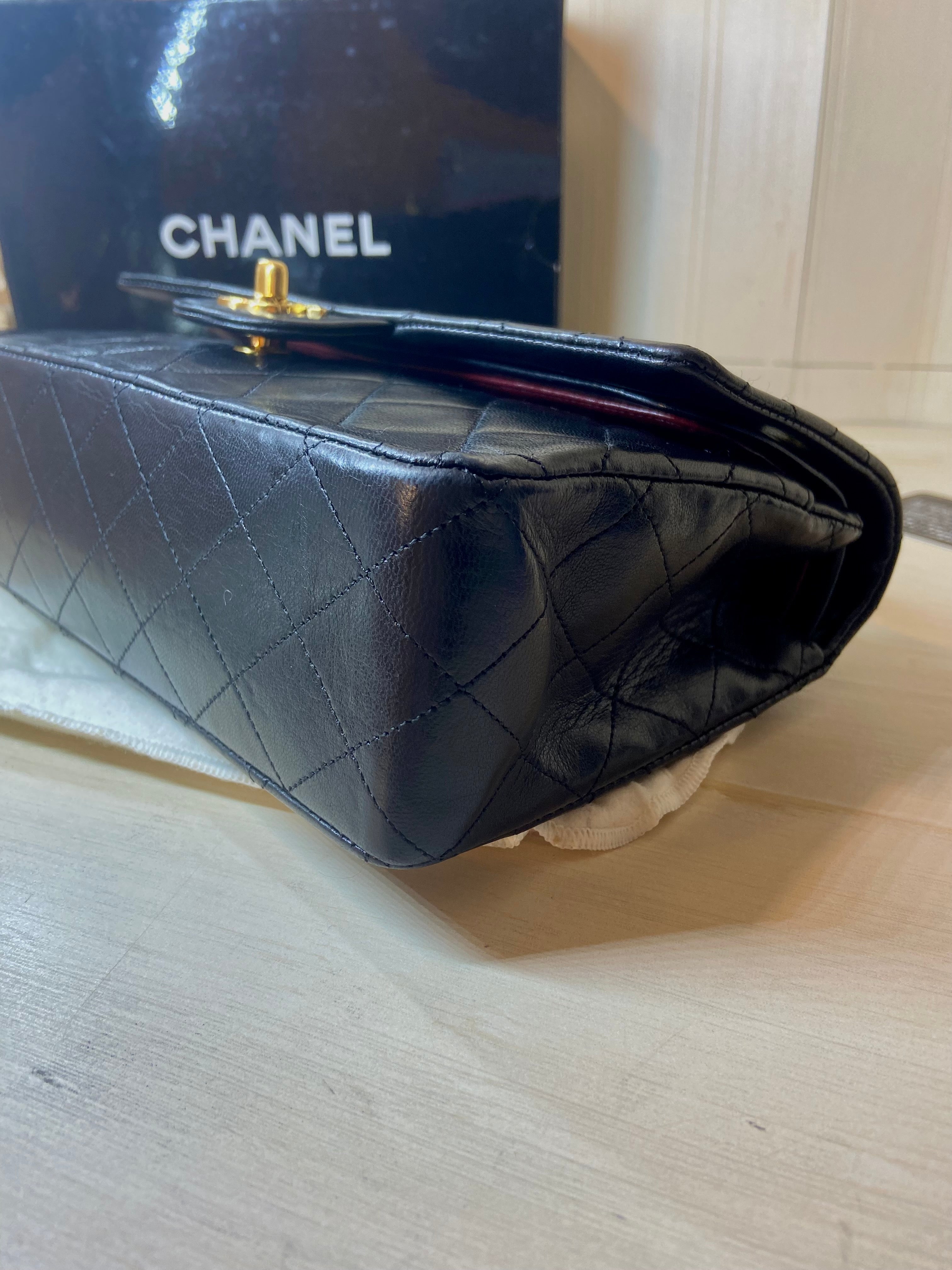 CHANEL Black Lambskin GHW Double Flap Bag