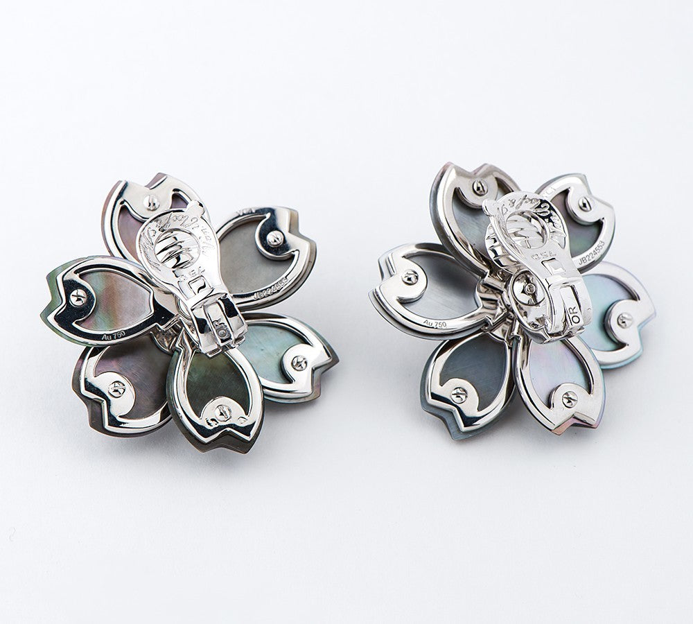 Van Cleef & Arpels Diamond & Mother of Pearl Rose de Noel Ear Clips