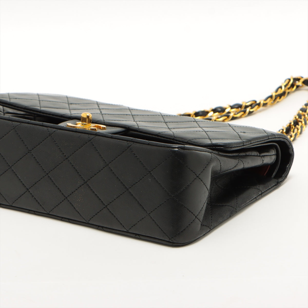 CHANEL Black Lambskin Leather 25cm Double Flap Bag w/ 24KT Gold Hardware