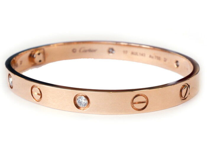 Cartier 4P Half Diamond 18KT Rose Gold #17 Love Bracelet