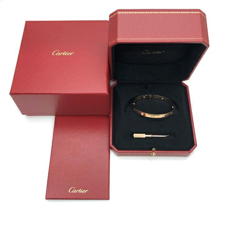 Cartier 4 Diamond Rose Gold Love Bracelet Size 17