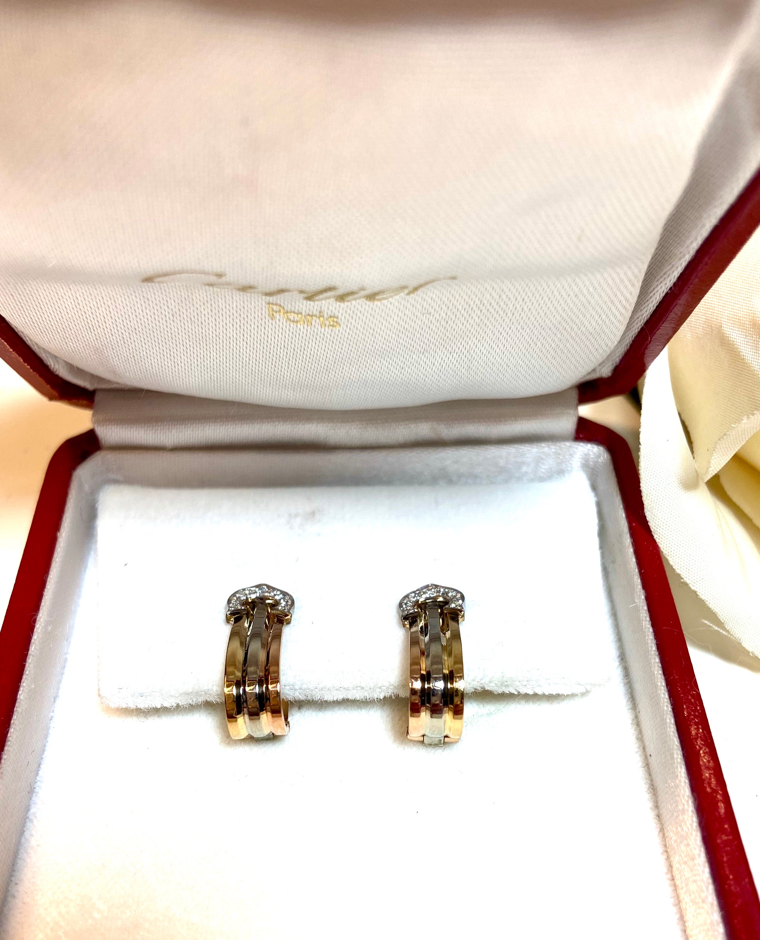 Cartier 2C de Cartier Logo Diamond 18KT Trinity Gold Earrings