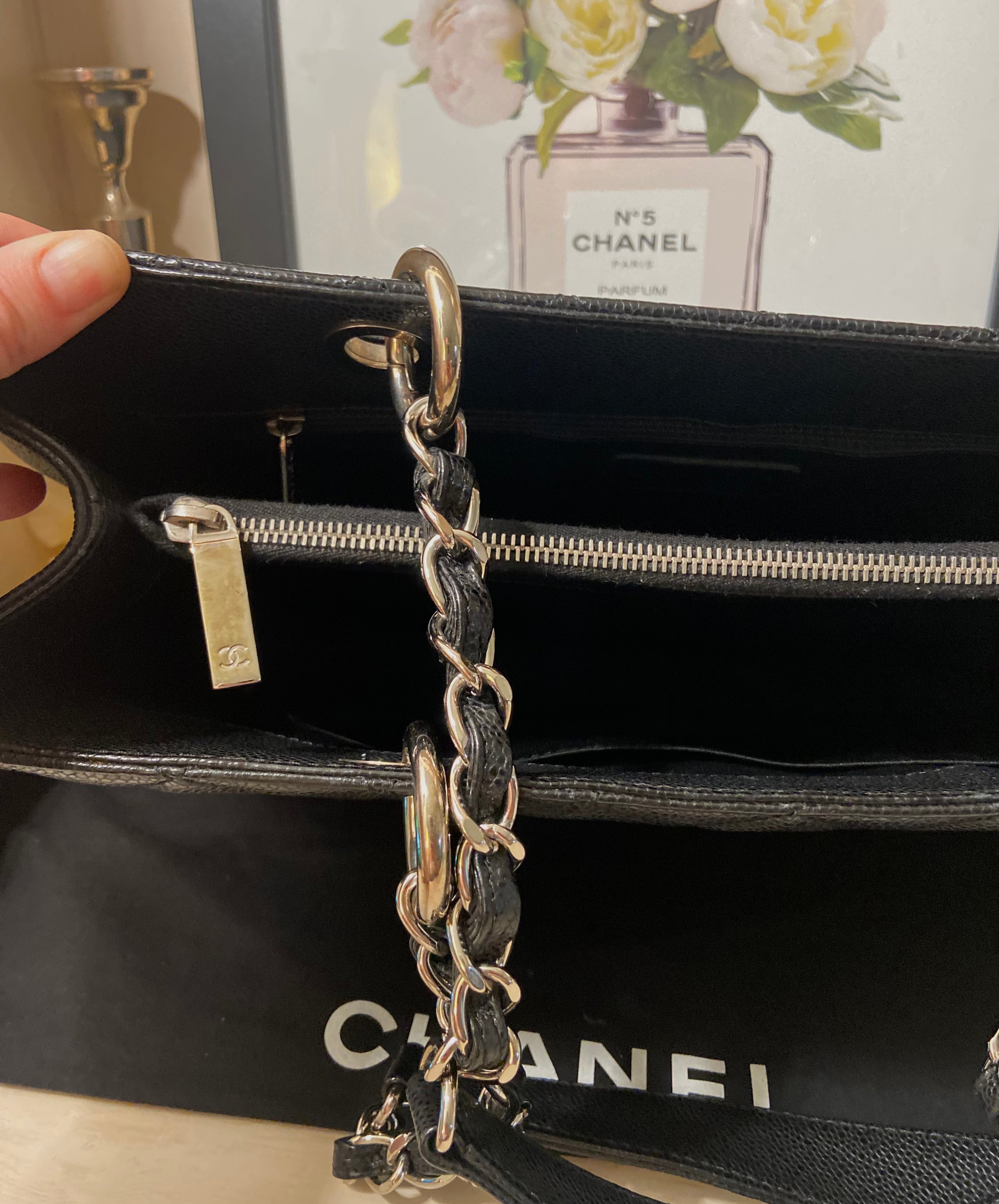 CHANEL GST Black Caviar Silver Hardware Grand Shopper Tote