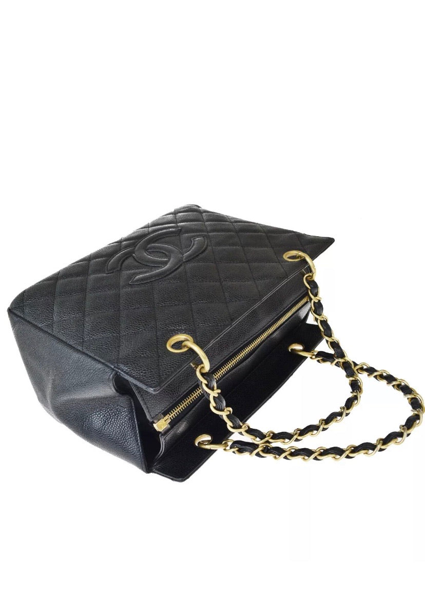 CHANEL Petite Black Caviar Shopping Tote Timeless Handbag