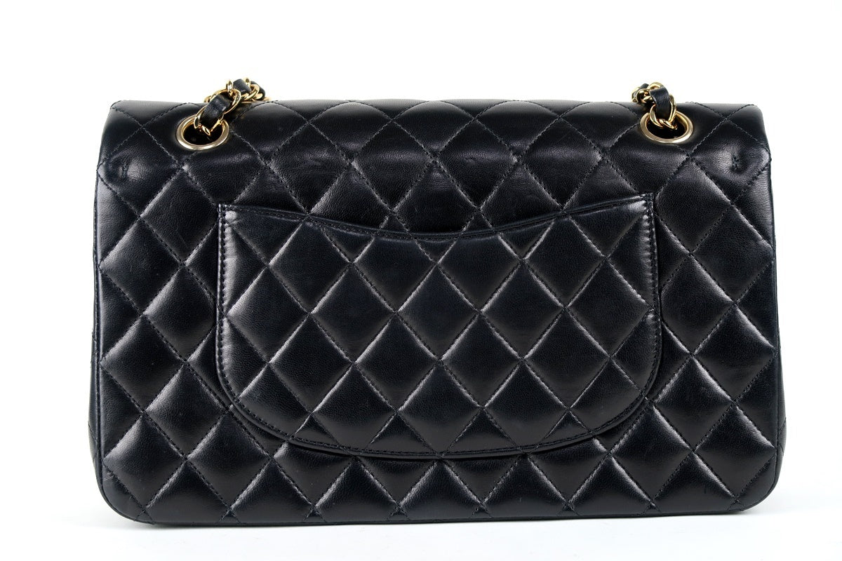 CHANEL Black Lambskin Medium GHW Double Flap Bag