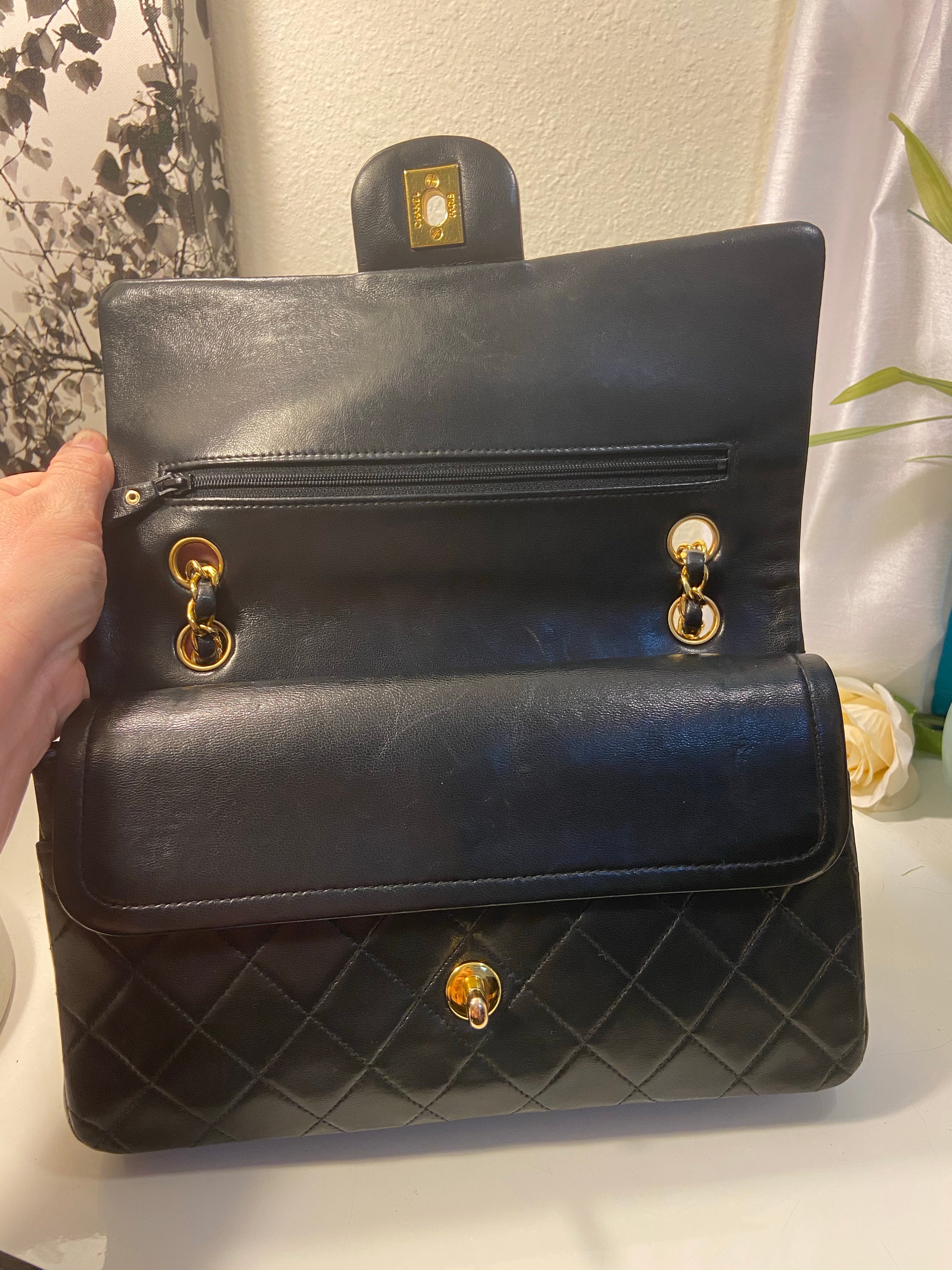 Sale! CHANEL Black Double Flap Lambskin Leather 25 Shoulder Bag