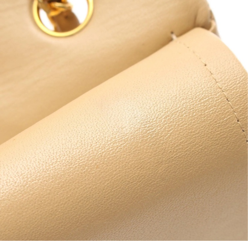 CHANEL Beige Lambskin Leather 24KT Gold Hardware Double Flap Bag