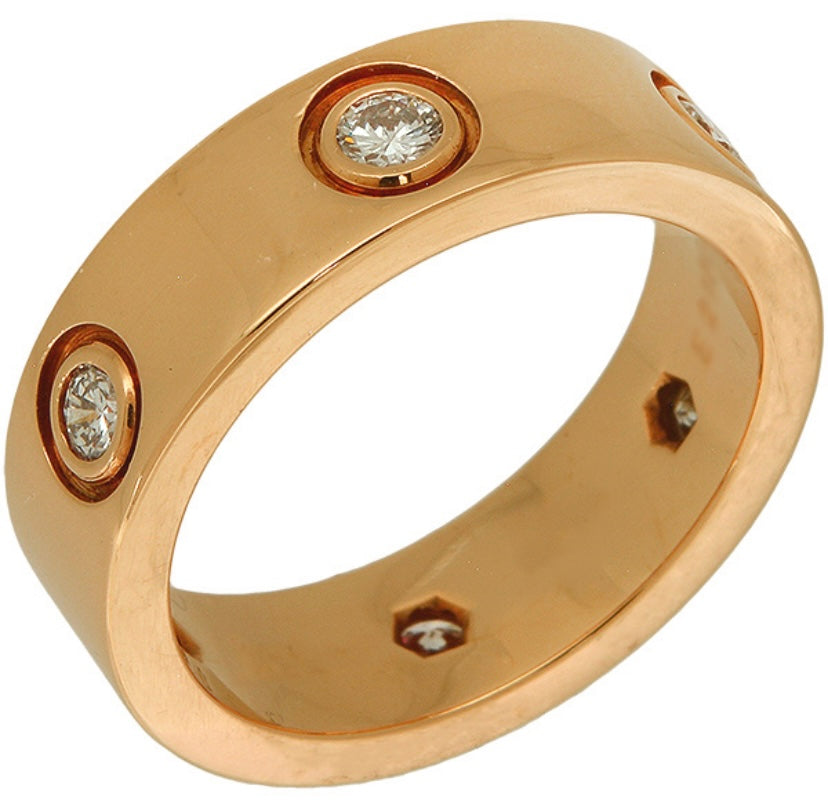 Cartier 6P Full Diamond 18KT Rose Gold Love Ring Size 5.75