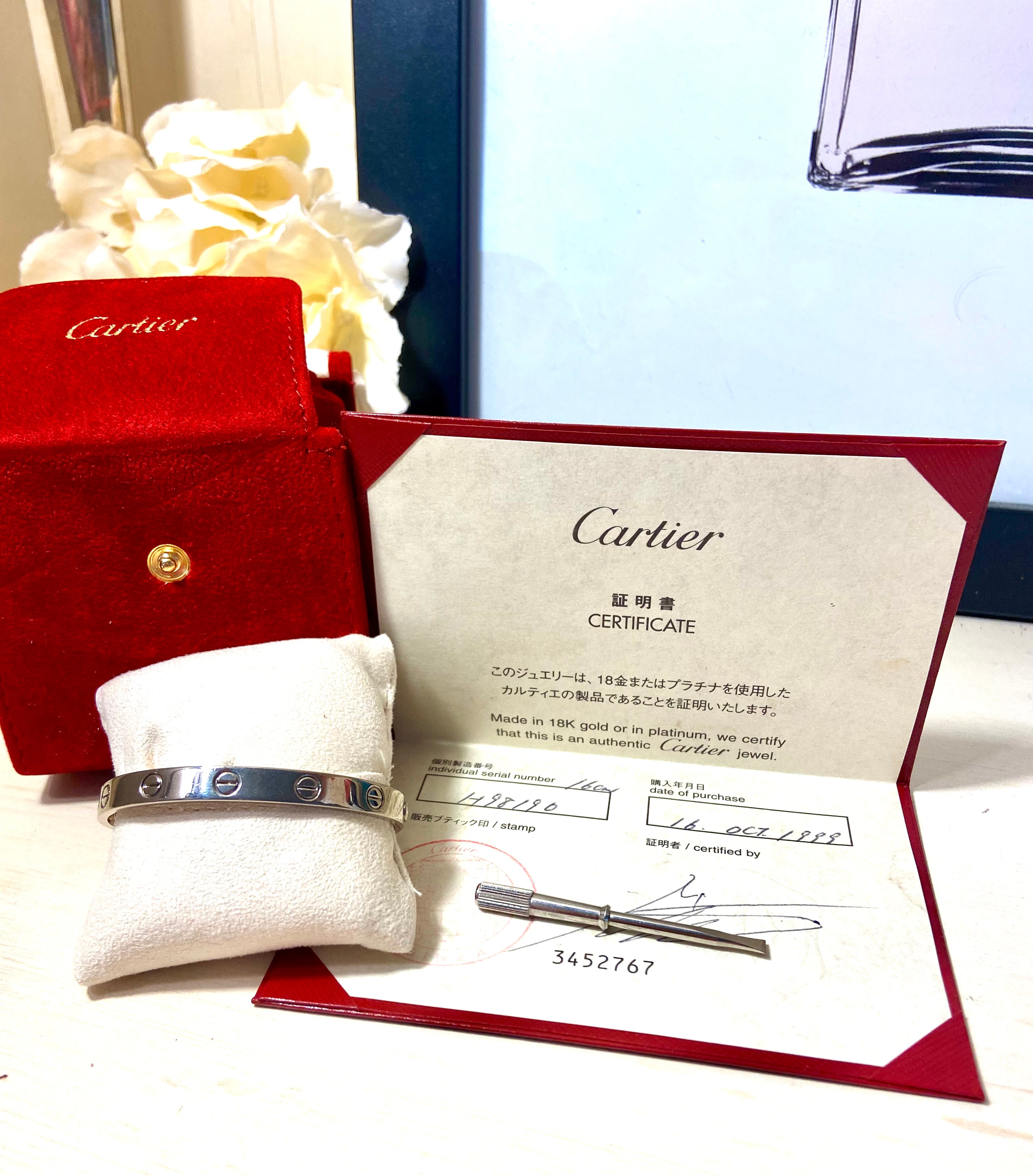 Cartier 18Kt White Gold Love Bracelet, Size 16