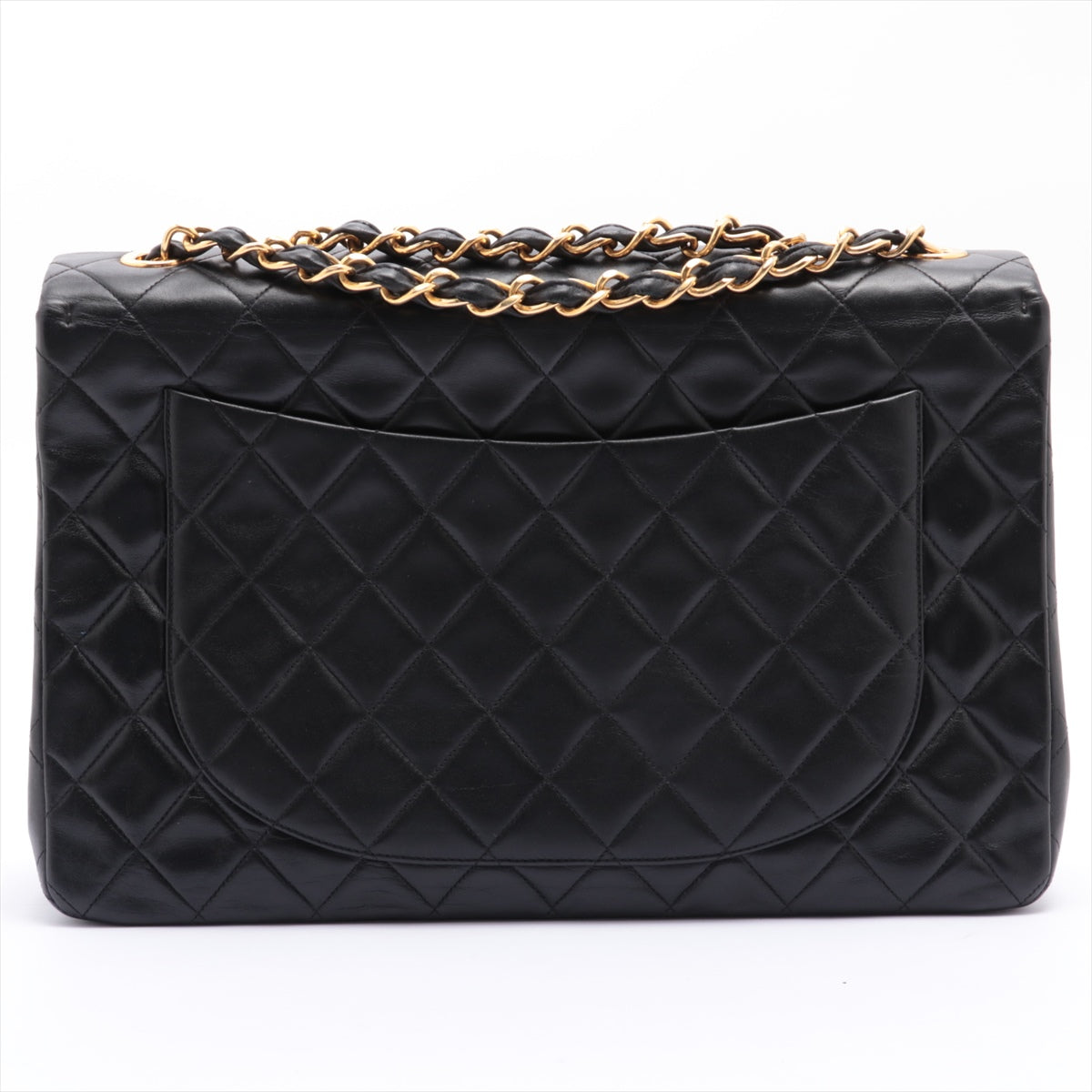 Vintage CHANEL XL Black Lambskin Leather GHW Single Flap Bag