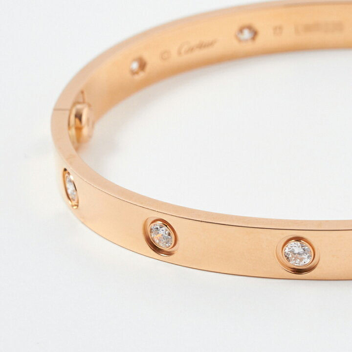 Cartier 10 Full Diamond 18KT Rose Gold Love Bracelet, Size 17