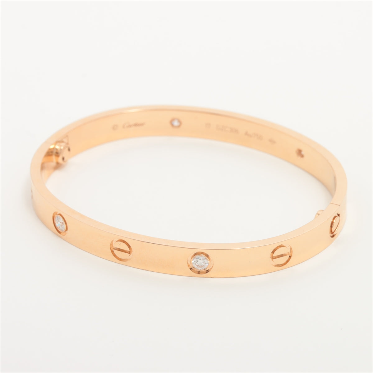 Cartier 4 Diamond 18KT Rose Gold Love Bracelet, Size 17, New Screw Model